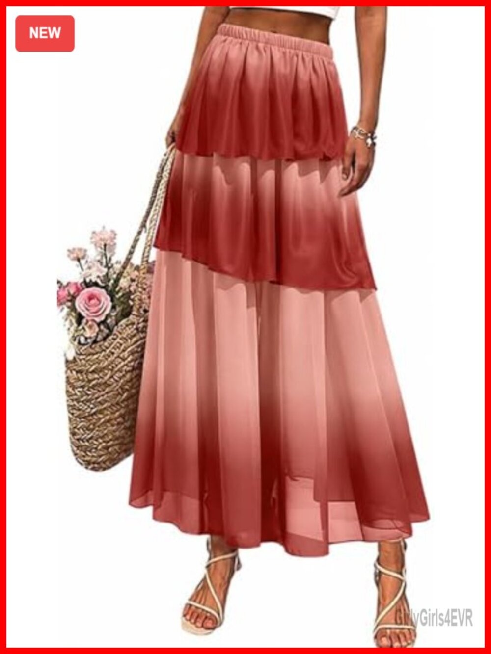 Tiered Maxi Skirt Elastic Waist Flowy Long Skirt Summer Casual